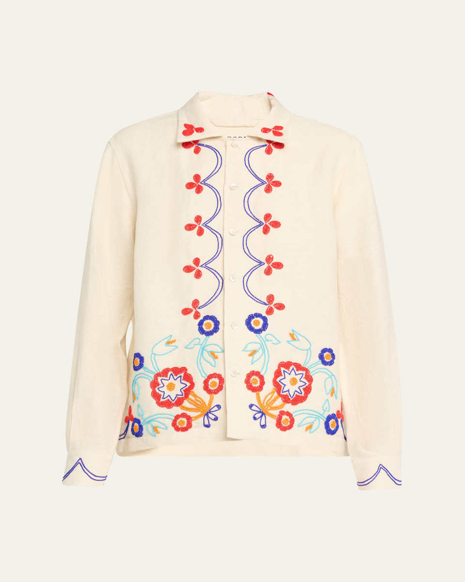 Beaded Garden Party Linen Shirt